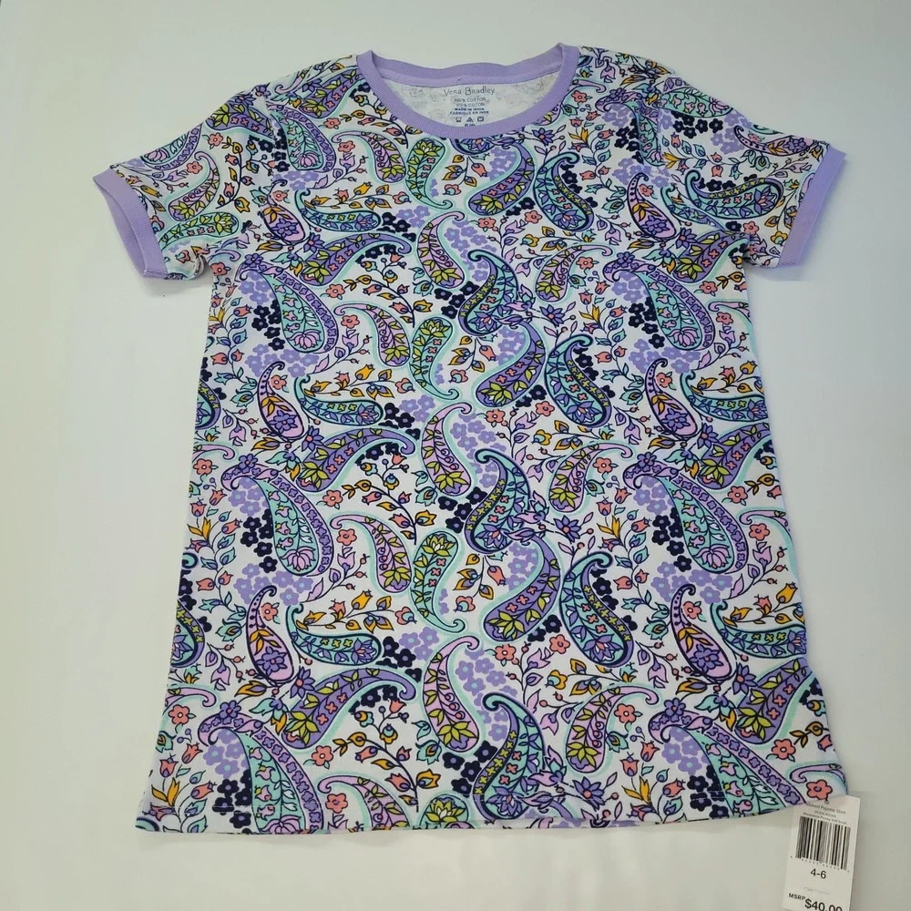 Vera Bradley Pajama Top Womens Small 4-6 Purple Maddalena Paisley New Loungewear
